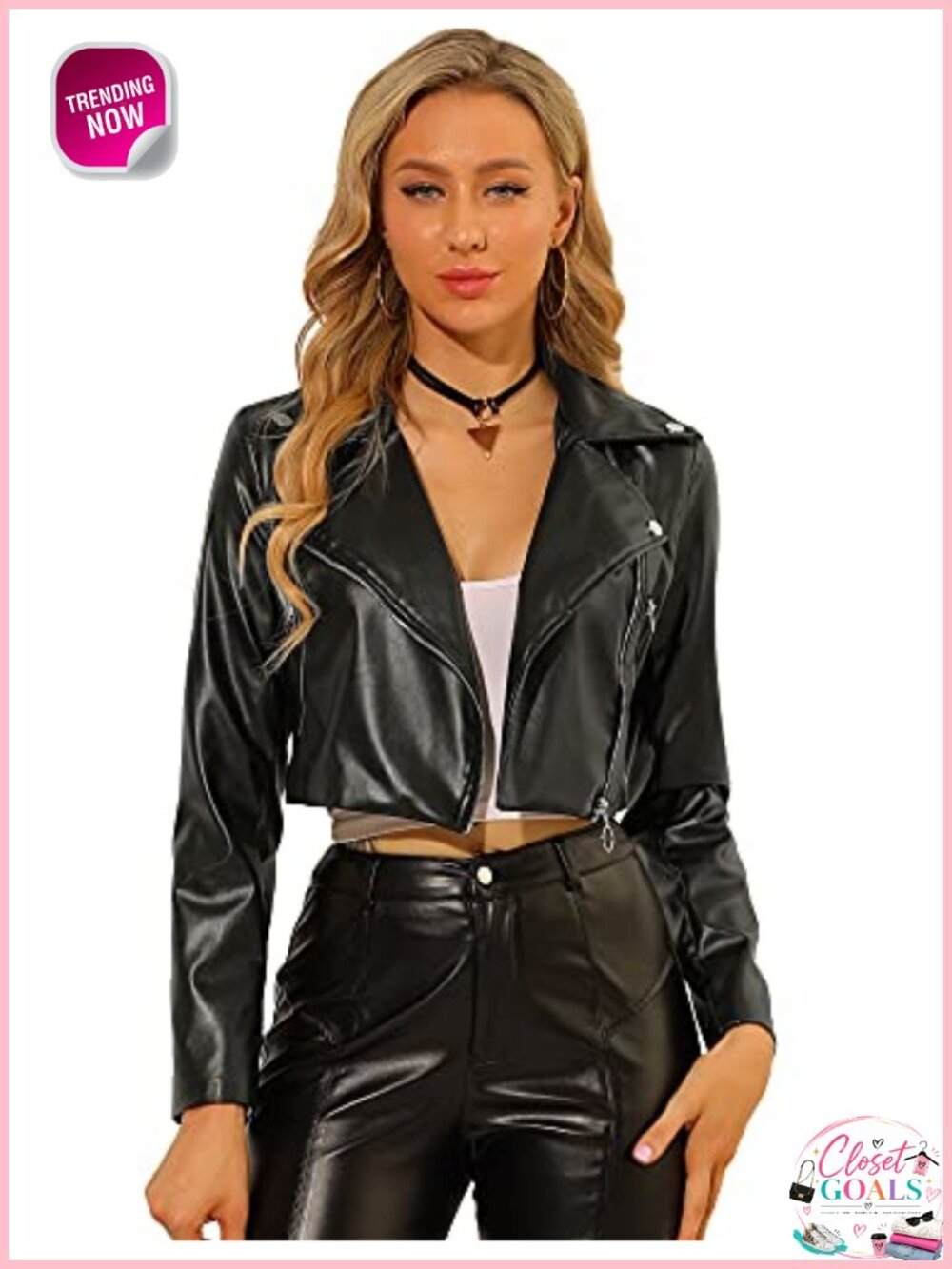 Faux Leather Long Sleeve Zip Up Moto Cropped Jacket